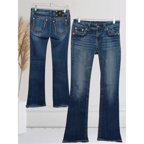 Miss Me Denim - Miss Me JS5408B8 Boot Women's Rhinestone Embellished Faded Blue Jeans Size 28